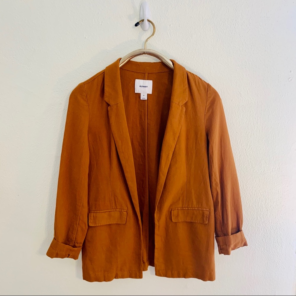 Oversized Burnt Ginger Orange Linen Blend Blazer